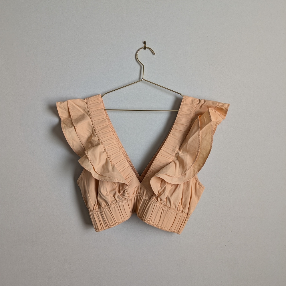 Abercrombie & Fitch Peach Ruffle V-Neck Cropped Blouse